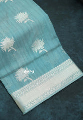 Earthy Peacock Blue - Kanimozhi - Soft Silk with Grooves Zari Flower Buttas in Body with Zari Border - Best for Small Functions