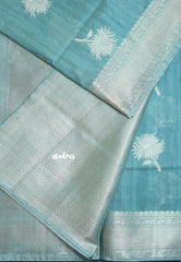 Earthy Peacock Blue - Kanimozhi - Soft Silk with Grooves Zari Flower Buttas in Body with Zari Border - Best for Small Functions
