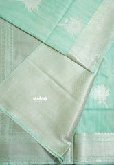 Light Aqua Green - Kanimozhi - Soft Silk with Grooves Zari Flower Buttas in Body with Zari Border - Best for Small Functions