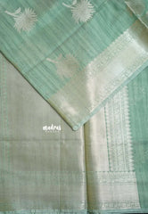 Earthy Seafoam Green - Kanimozhi - Soft Silk with Grooves Zari Flower Buttas in Body with Zari Border - Best for Small Functions