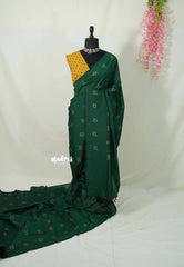 (PRE-BOOKING) Bottle Green - Aathini - Kannada Letters Handblock Printed Bamboo Cotton Double Blouse Combo