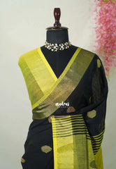 kannamma Handwoven Ballbutta linen Black with yellow pallu - singer chitra saree