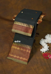 Midnight Emerald Green - Karthigai silk cotton multi Rudraksham Border with Buttas - Best for Gifting