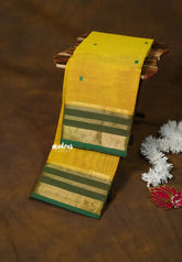 Lime Yellow - Karthigai silk cotton small Bavanji with Line border with Buttas - Best for Gifting