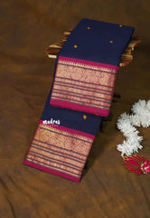 Midnight Blue - Karthigai silk cotton buttas with mango and floral border - Best for Gifting