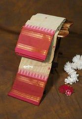 Dual Shade Beige - Karthigai silk cotton rettapet temple border with Buttas - Best for Gifting