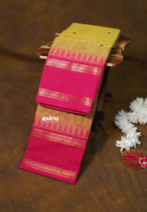 Dual Shade Yellowish Green - Karthigai silk cotton rettapet temple border with Buttas - Best for Gifting
