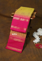 Dual Shade Yellowish Green - Karthigai silk cotton rettapet temple border with Buttas - Best for Gifting