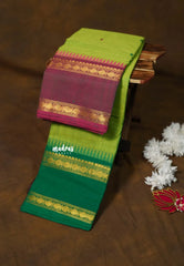 Pretty Parrot Green - Karthigai silk cotton rettapet Ganga jamuna border with buttas - Best for Gifting