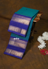 Peacock Blue - Karthigai silk cotton buttas rettapet heart border - Best for Gifting