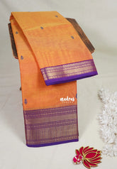 Dual Shage Orange - Karthigai Mercerised Cotton Getti zari with Stripes in Border and Buttas - Best for Pooja Wear | Festive Wear