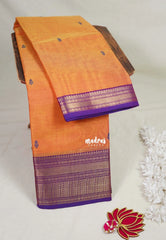 Dual Shage Orange - Karthigai Mercerised Cotton Getti zari with Stripes in Border and Buttas - Best for Pooja Wear | Festive Wear