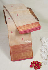 Dual Shade Beige - Karthigai Mercerised Cotton Getti zari with Stripes in Border and Buttas - Best for Pooja Wear | Festive Wear