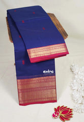 Navy Blue - Karthigai Mercerised Cotton Getti zari with Stripes in Border and Buttas - Best for Pooja Wear | Festive Wear