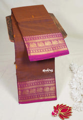 Dual Shade Brown - Karthigai Mercerised cotton with buttas mayil border - Best for Pooja Functions