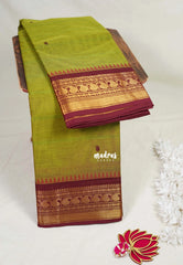 Olive Mehndi Green - Karthigai Mercerised cotton Saree Bavanji and Mango border with buttas - Best for Wedding Functions