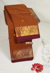 Mustard Brown - Karthigai Mercerised Cotton Body Mango Border with Buttas - Best for Temple Visit