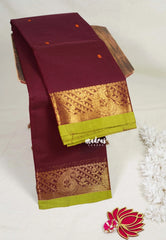 Coffee Brown - Karthigai Mercerised Cotton Body Mango Border with Buttas - Best for Temple Visit