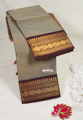 Grey - Karthigai Mercerised Cotton Body Annam, Rudraksham Border with Buttas - Best for Temple Visit