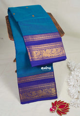 Peacock Blue - Karthigai Mercerised cotton Rettapet Rudraksham, Mayil Border and Buttas - Best for Pooja Functions