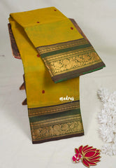 Dual Shade Yellowish Green - Karthigai Mercerised cotton Rettapet Rudraksham, Mayil Border and Buttas - Best for Pooja Functions