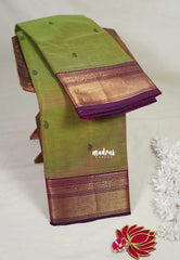 Dual Shade Olive Green - Karthigai Mercerised Cotton Bavanji Flower Border with Buttas - Best for Pooja Funtions | Temple Visit