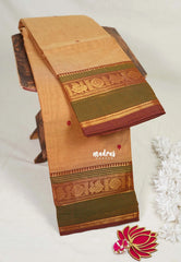 Sand Brown - Karthigai Mercerised cotton Multiline with Mayil Border and Buttas - Best for Pooja Functions