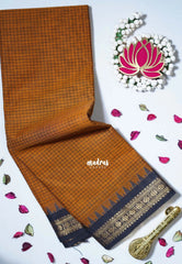 Mustard Orange - Karthigai Mercerised Cotton Muthukattam with Rudraksham Border - Best for Small Functions