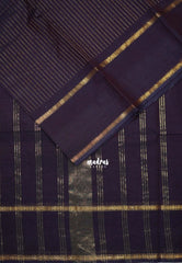 Midnight Purple - Karthigai Mercerised Cotton saree with Stripes Weaving with Rettapet Border - Best for Festive Wear