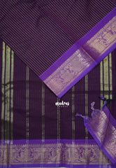 Jamun Purple - Karthigai Mercerised Cotton Saree with Stripes Weaving with Gandaberunda Border - Best for Festive Wear
