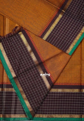 Mustard Brown - Karthigai Mercerised Cotton Plain with Checks in Border - Best for Small Functions
