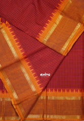 Dark Red - Karthigai Mercerised Cotton Muthukattam with Rettapet Rudraksham Border - Best for Small Functions