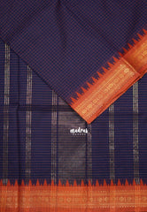 Midnight Blue - Karthigai Mercerised Cotton Muthukattam with Rudraksham Border - Best for Small Functions