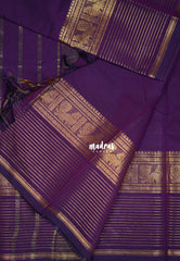 Royal Purple - Karthigai Mercerised Cotton Plain with Mayil and Multiline Border - Best for Temple Visit | Pooja Functions