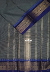 Dark Grey - Karthigai Mercerised Cotton Plain Saree Rudraksham Border - Best for Temple Visit | Pooja Functions