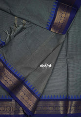 Dark Grey - Karthigai Mercerised Cotton Plain Saree Rudraksham Border - Best for Temple Visit | Pooja Functions