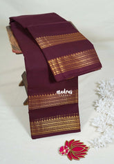 Dark Brown - Karthigai Mercerised Cotton Plain with Rettapet Border - Best for Temple Visit | Pooja Functions