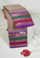 Pastel Brown - Karthigai Mercerised Cotton Plain Saree Annam with Multi Color Border - Best for Temple Visit | Pooja Functions