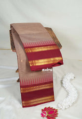 Pastel Maroon - Karthigai Mercerised Cotton Saree Rettapet Border with Buttas - Best for Temple Visit | Pooja Functions