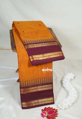 Mustard Orange - Karthigai Mercerised Cotton Saree Rettapet Border with Buttas - Best for Temple Visit | Pooja Functions