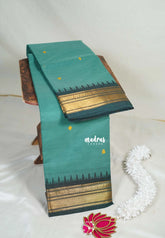 Muted Teal - Karthigai Mercerised Cotton Small Bavanji and Flower Border - Best for Temple Visit | Pooja Funtions