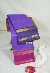 Lavender Purple - Karthigai Mercerised Cotton Saree Zari Stripes with Ganaga Jamuna Border - Best for Temple Visit | Pooja Funtions