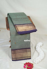 Greenish Grey - Karthigai Mercerised Cotton Getti Border with Buttas - Best for Temple Visit | Pooja Funtions
