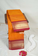 Orange - Karthigai Mercerised Cotton Saree Getti Border with Buttas - Best for Temple Visit | Pooja Funtions