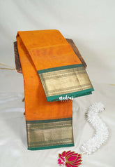 Turmeric Orange - Karthigai Mercerised Cotton Getti Border with Buttas - Best for Temple Visit | Pooja Funtions