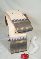 Creamy Melon - Karthigai Mercerised Cotton Rettapet Border with Buttas - Best for Temple Visit | Pooja Funtions