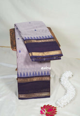Pastel Grey - Karthigai Mercerised Cotton Rettapet Border with Buttas - Best for Temple Visit | Pooja Funtions