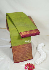 Fresh Green - Karthigai Mercerised Cotton Multi Checks Border with Buttas - Best for Temple Visit | Pooja Funtions