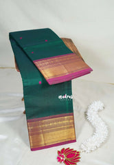 Peacock Jade Green - Karthigai Mercerised Cotton Bavanji and Rudraksham Border - Best for Temple Visit | Pooja Funtions