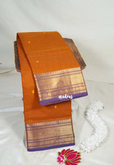 Turmeric Orange - Karthigai Mercerised Cotton with Getti Border with Flower - Best for Temple Visit | Pooja Funtions